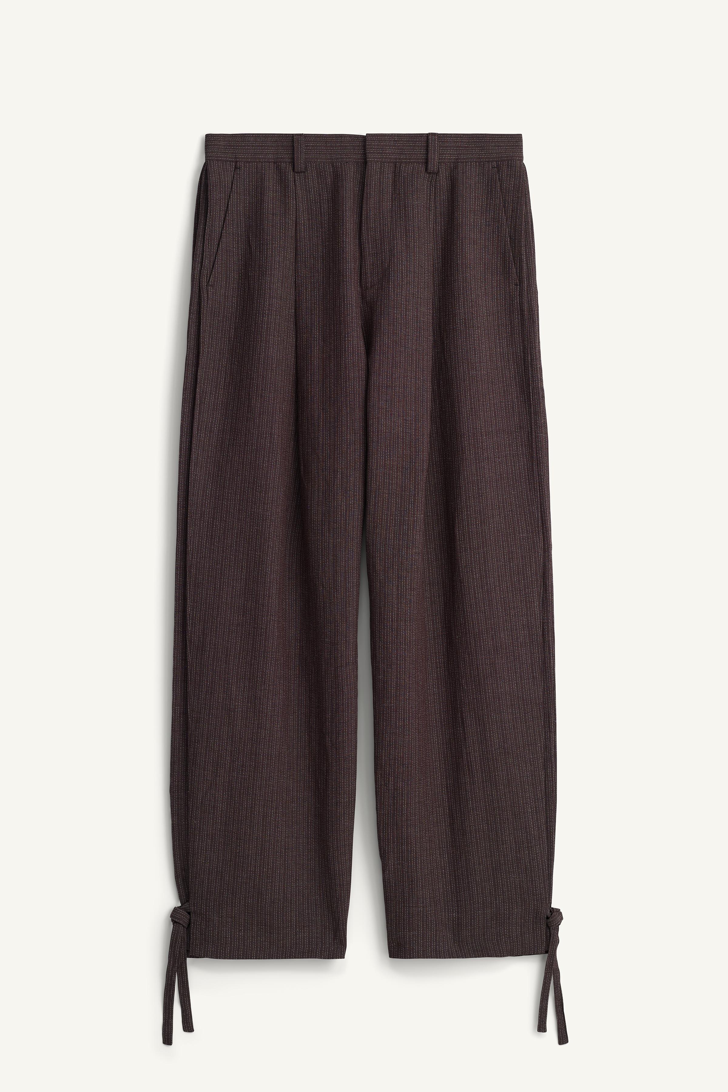 VISCOSE-LINEN STRIPED SUIT PANTS WITH SIDE PLEATS